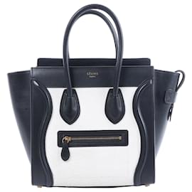 Celine Luggage Micro Handtasche aus Leder in Schwarz x Weiß - Céline
