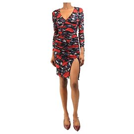 Diane Von Furstenberg Mini abito floreale arricciato blu navy e rosso - size XXS