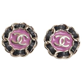 Orecchini rotondi a catena intrecciata viola e nera - Chanel