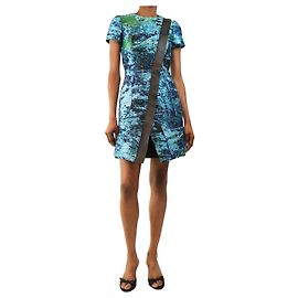 Proenza Schouler Blaues Tweed-Kleid mit Stickerei - size UK 4