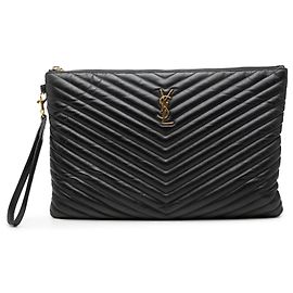 Portadocumenti Saint Laurent in pelle chevron nera con monogramma