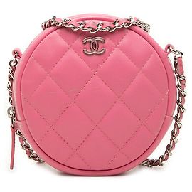 Clutch rotonda Chanel Pink CC in pelle d'agnello matelassé con catena