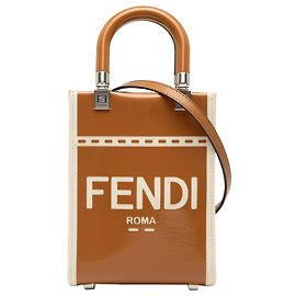 Borsa Tote Fendi Sunshine Mini in vernice e canvas marrone