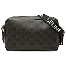 Borsa a tracolla media in tela rivestita Triomphe nera di Celine - Céline