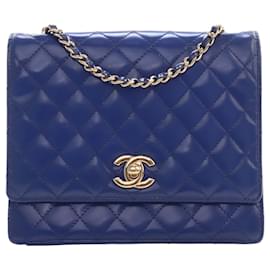 Chanel Blue CC Quilted Patent Square Flap