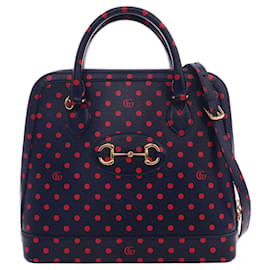 Gucci Blue Small Calfskin Polka Dot Horsebit 1955 Top Handle Satchel Handtasche