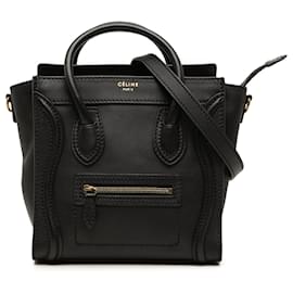 Céline Celine Nano Luggage Tote in pelle di vitello liscia nera
