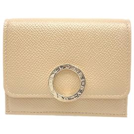 Bulgari Cartera de piel tri-fold Bvlgari Beige
