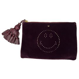 Anya Hindmarch Georgiana perforierte Clutch mit Lederbesatz aus lila Samt