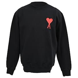 Ami Crewneck-Sweatshirt mit Logo aus schwarzer Baumwolle