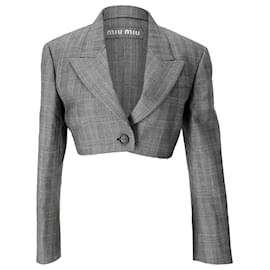 Miu Miu Prince Of Wales Cropped Blazer aus grauer Wolle