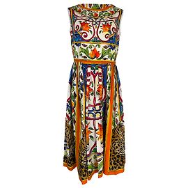 Vestido midi Dolce & Gabbana con estampado Majolica en algodón multicolor