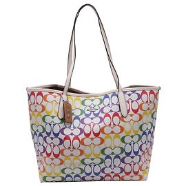 Borsa Coach Rainbow City Tote in tela Signature e pelle multicolore