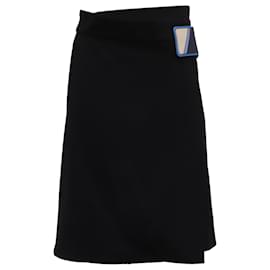 Gonna midi in cotone nero con patch in gomma Prada