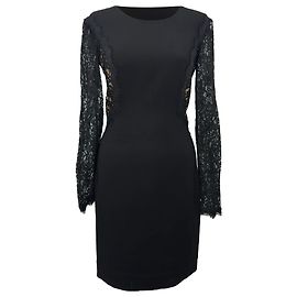 Vestido Diane Von Furstenberg India Crepe Lace em triacetato preto