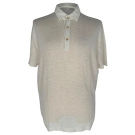 Polo con cuello Loro Piana en lino marfil