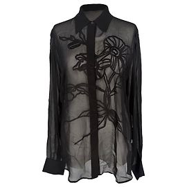 Blusa transparente bordada Dries Van Noten em viscose preta