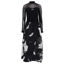 Off White Off-White bedrucktes Maxi-Kleid mit Stehkragen aus schwarzem Polyamid