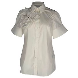 Camisa Erdem con aplicaciones florales en algodón blanco