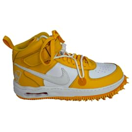  Nike x Off-White Air Force 1 Mid SP Sneakers in White and Varsity Maize Leather - Off White