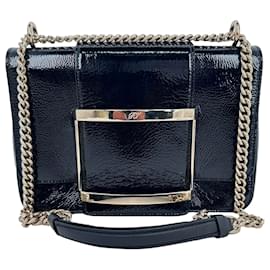Borsa a tracolla mini con catena Tres Vivier di Roger Vivier in pelle nera