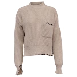 Marni Pullover aus beiger Wolle mit besticktem Logo