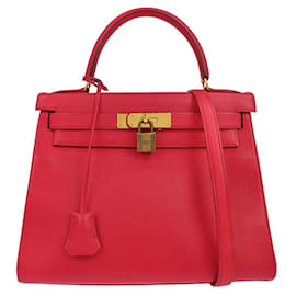 Hermes Kelly Red Evercalf con Gold Hardware 28 - Hermès