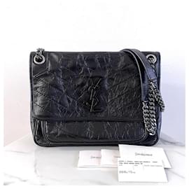 Saint Laurent Borsa a tracolla vintage in pelle nera taglia Medium