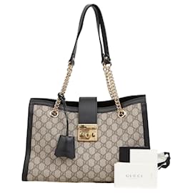 Gucci Borsa a tracolla media GG Supreme Paddlelock in tela con catena Nero