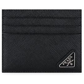 Prada Men's Triangle Logo Saffiano Leather Card Holder