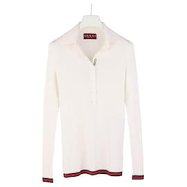 Gucci Polo de cashmere y seda bordado Blanco