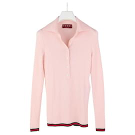 Gucci Polo de cashmere y seda bordado Rosa