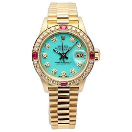 Rolex Datejust Gold Turquoise Blue Custom After Diamond Ruby Bezel Damen Gold Uhr Vintage