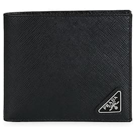 Men's Saffiano Triangle Logo Bi-Fold Wallet - Prada