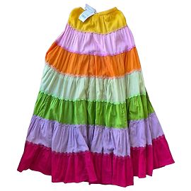 Autre Marque Farbiges langes trägerloses Kleid mit Rüschen