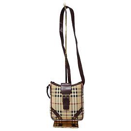 Borsa a tracolla Burberry Haymarket Check in tela rivestita Marrone/Beige
