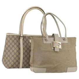 GUCCI GG Canvas GG Supreme Tote Bag PVC 2 Set Beige Auth 190536