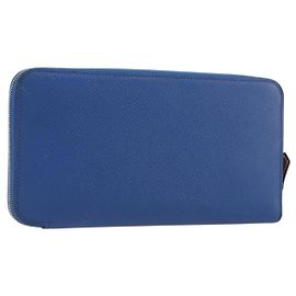 Hermès HERMES Azap Silk In Wallet Leather Blue Silver Auth 196106M