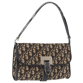 Bolsa de Ombro Christian Dior Trotter Canvas Navy Gold Auth BA15128