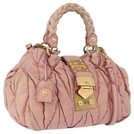 Borsa Miu Miu Matelassé Vitellolux in pelle 2way Rosa Tono Oro Auth 198354