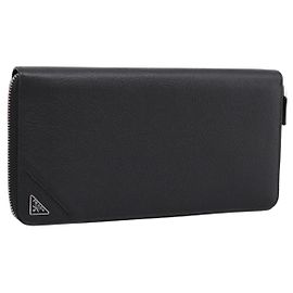 Cartera larga redonda PRADA Organizer de cuero negro plata Auth am12253M