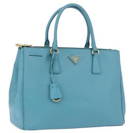 PRADA Galleria Handtasche aus Saffiano-Leder Turquoise Blue Gold Auth 198284V