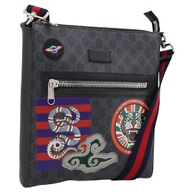 Borsa Courier GUCCI GG Supreme Sherry Line PVC Nero Argento 474137 Auth 198699M