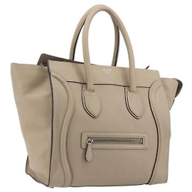 Céline CELINE Luggage Medium Hand Bag Leather Beige Silver Auth 197325A