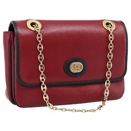 Sac à épaule à chaîne GUCCI en cuir rouge et or 576421 Auth 195984M