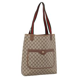 GUCCI GG Supreme Web Sherry Line Tote Bag PVC Beige Gold 40 02 003 Auth 196434