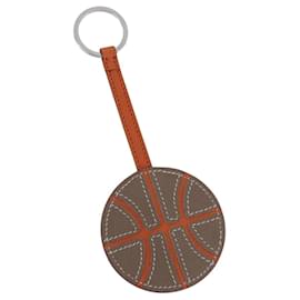 Porte-clés Basketball HERMES Cuir Orange Argent Auth BA15224V - Hermès