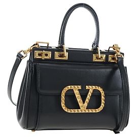 Borsa VALENTINO Rock Studs in pelle 2way Nero Oro Auth 195239M