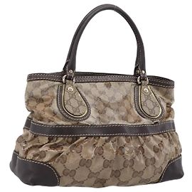Borsa GUCCI GG Canvas GG crystal Coated Canvas Beige Gold 223964 Auth 197056
