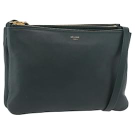 Céline Bolso de hombro CELINE Trio de piel verde y oro Auth 177008A